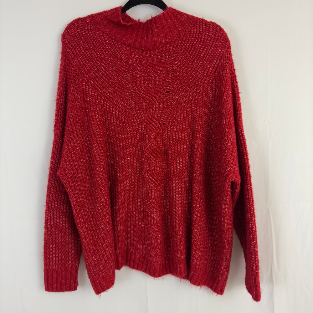Maurices Red Knit Sweater 2X 3X Relaxed Fit Cotton Blend Women's Retro Christmas